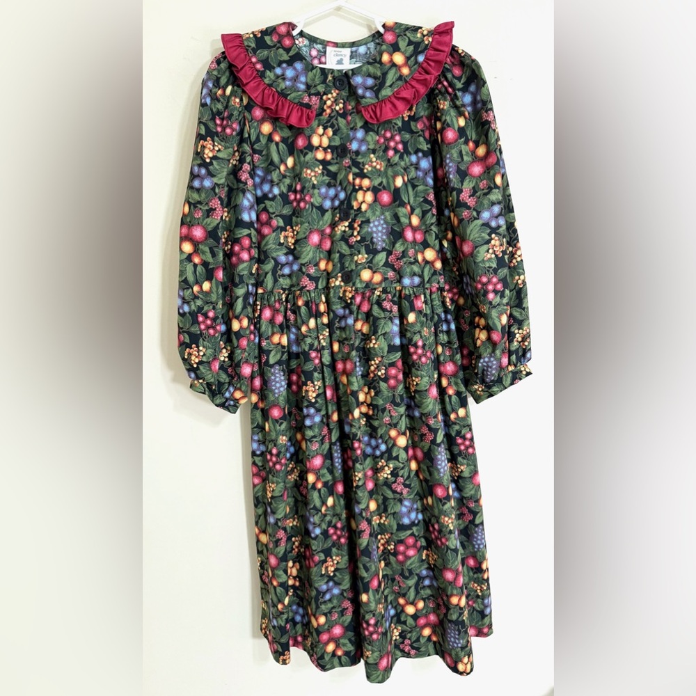 VINTAGE WEE CLANCY Girls Fruit Print Ruffle Cotton Dress Size‎ 16 Cottagecore